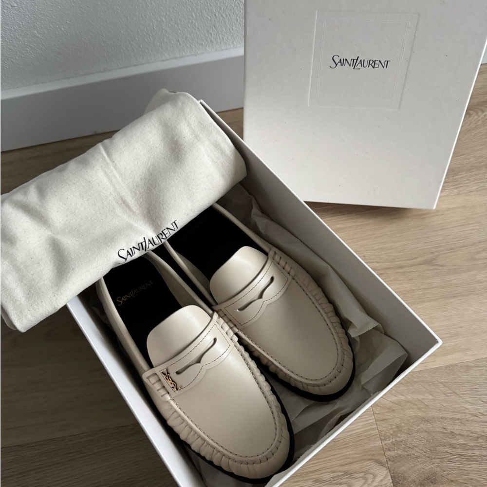Saint Laurent Cream Leather Penny Loafers - Women's Flats - Picture 6 of 6